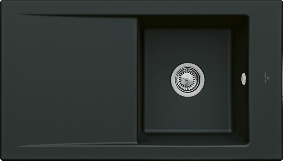 Villeroy & Boch Timeline 50 flat Flush-mounted sink included Waste system with basket strainer waste, of Ceramic, 865x475mm, Pure Black