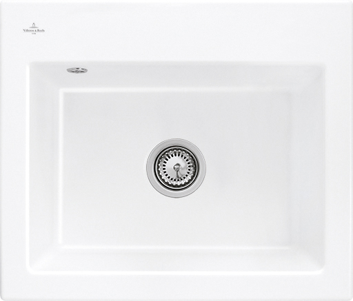 Villeroy & Boch Subway 60 S Einbauspüle inklusive Ablaufgarnitur mit Handbetätigung, aus Keramik, 600x510mm, Snow White CeramicPlus