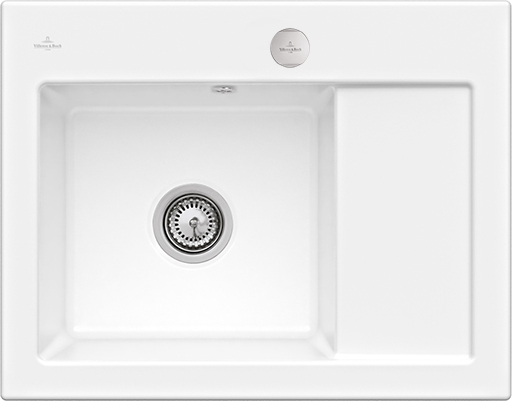 Villeroy & Boch Subway 45 Compact Einbauspüle inklusive Ablaufgarnitur mit Excenterbetätigung, aus Keramik, 650x510mm, Weiß Alpin CeramicPlus