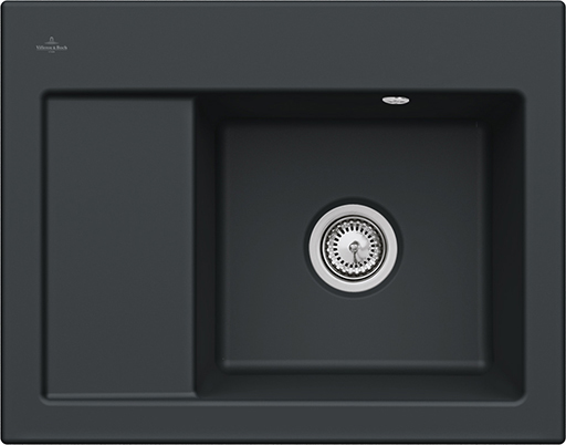 Villeroy & Boch Subway 45 Compact Inbouwspoelbak inclusief Afvoergarnituur met afvoergarnituur met handbediening, van Keramiek, 650x510mm, Pure Black