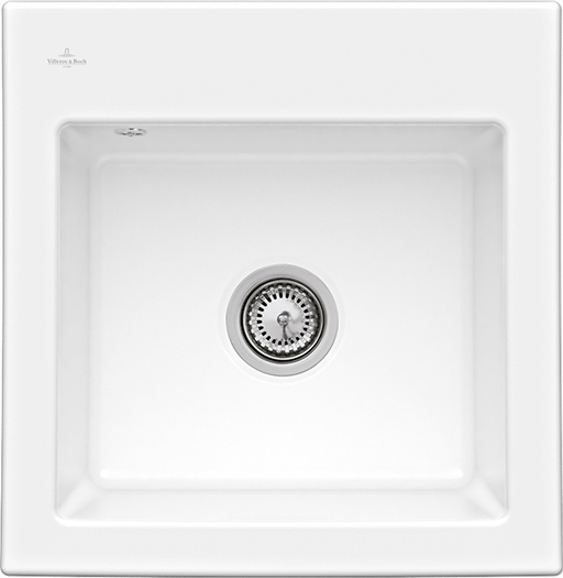 Villeroy & Boch Subway 50 S Inbouwspoelbak inclusief Afvoergarnituur met afvoergarnituur met wastebediening, van Keramiek, 525x510mm, White Alpine CeramicPlus