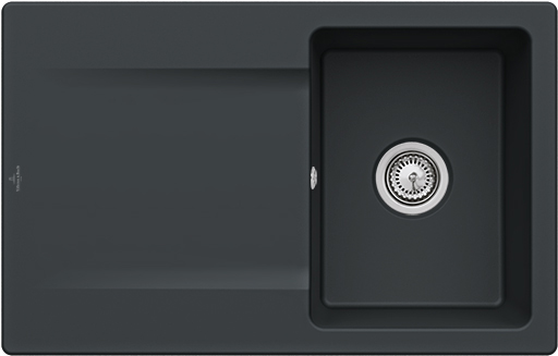 Villeroy & Boch Siluet 45 flat Vlakinbouw spoelbak inclusief Afvoergarnituur met afvoergarnituur met handbediening, van TitanCeram, 780x490mm, Pure Black