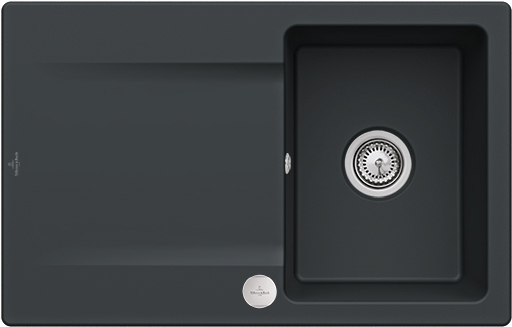 Villeroy & Boch Siluet 45 flat Flush-mounted sink included Waste system with pop-up waste system, of TitanCeram, 780x490mm, Pure Black