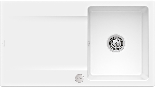 Villeroy & Boch Siluet 50 flat Évier à fleur de plan inclus Vidage avec vidage automatique, en TitanCeram, 880x490mm, Snow White CeramicPlus