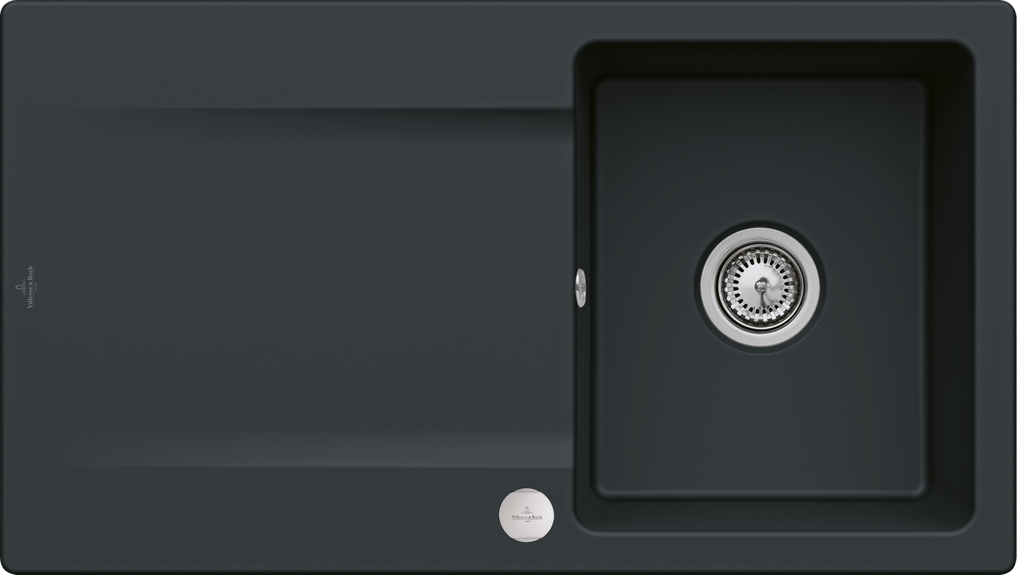 Villeroy & Boch Siluet 50 flat Flush-mounted sink included Waste system with pop-up waste system, of TitanCeram, 880x490mm, Pure Black