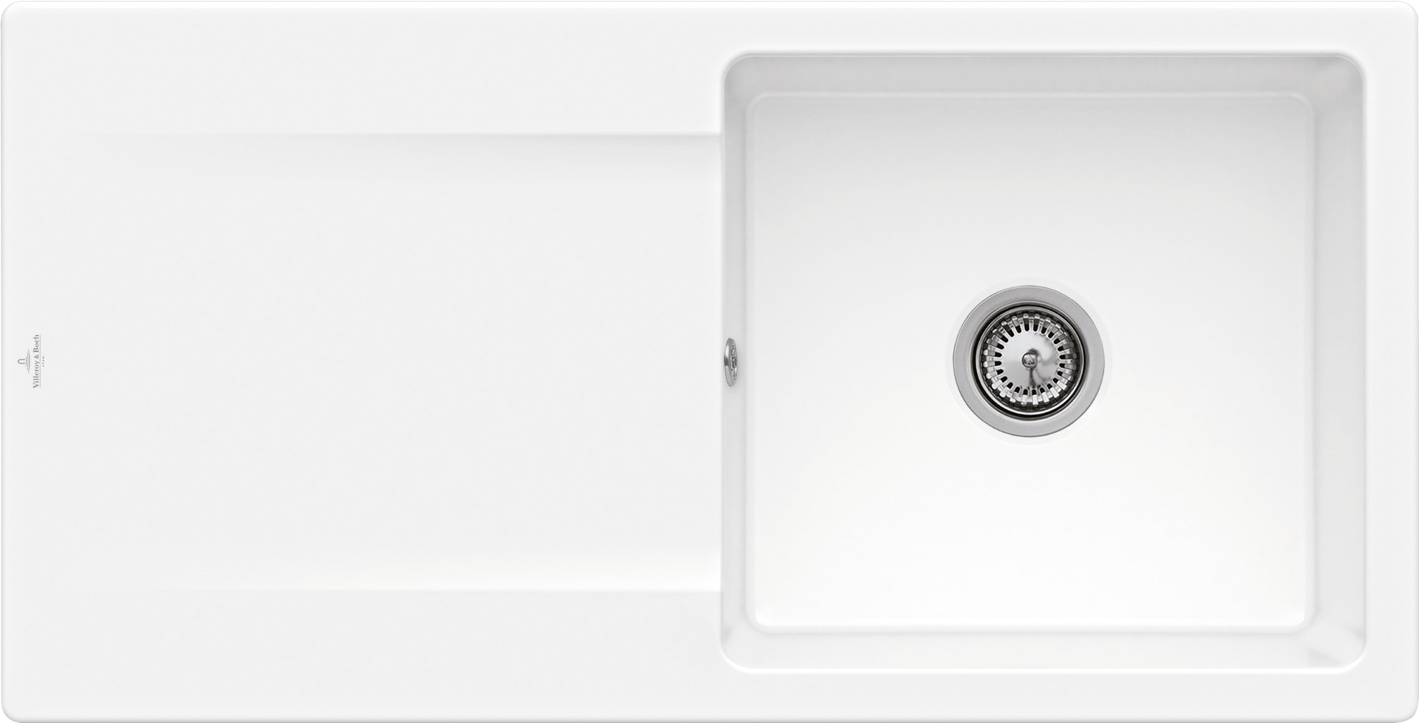 Villeroy & Boch Siluet 60 Inbouwspoelbak inclusief Afvoergarnituur met afvoergarnituur met handbediening, van TitanCeram, 1000x510mm, White Alpine CeramicPlus