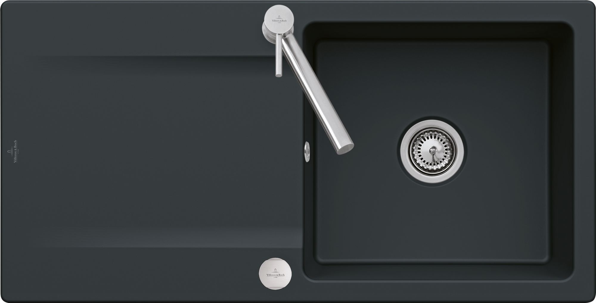 Villeroy & Boch Siluet 60 flat Flush-mounted sink included Waste system with pop-up waste system, of TitanCeram, 980x490mm, Pure Black