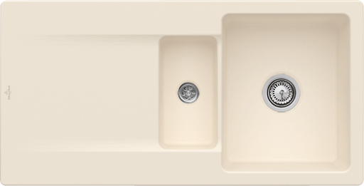 Villeroy & Boch Siluet 60 R flat flächenbündige Spüle inklusive Ablaufgarnitur mit Excenterbetätigung, aus TitanCeram, 980x490mm, Ivory CeramicPlus