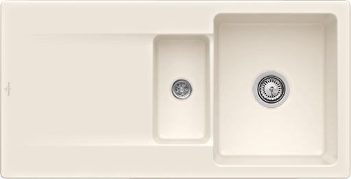 Villeroy & Boch Siluet 60 R flat flächenbündige Spüle inklusive Ablaufgarnitur mit Handbetätigung, aus TitanCeram, 980x490mm, Crema CeramicPlus