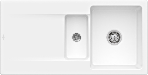 Villeroy & Boch Siluet 60 R Inbouwspoelbak inclusief Afvoergarnituur met afvoergarnituur met handbediening, van TitanCeram, 1000x510mm, White Alpine CeramicPlus