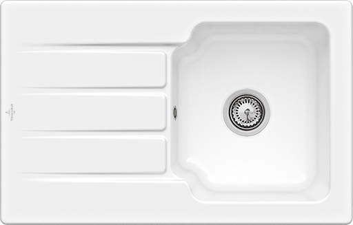 Villeroy & Boch Architectura 45 Einbauspüle inklusive Ablaufgarnitur mit Handbetätigung, aus Keramik, 800x510mm, Weiß Alpin CeramicPlus