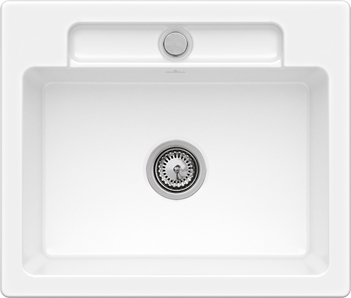 Villeroy & Boch Siluet 60 S Zlewozmywak nablatowy włącznie Zestaw odpływowy wraz z odpływ manualny, z TitanCeram, 600x510mm, Snow White CeramicPlus
