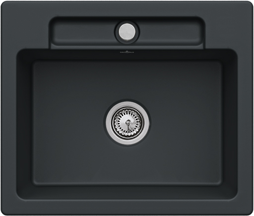 Villeroy & Boch Siluet 60 S Inbouwspoelbak inclusief Afvoergarnituur met afvoergarnituur met handbediening, van TitanCeram, 600x510mm, Pure Black