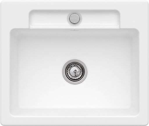 Villeroy & Boch Siluet 60 S flat Zlewozmywak montowany na równi z blatem włącznie Zestaw odpływowy wraz z odpływ manualny, z TitanCeram, 600x510mm, Stone White CeramicPlus