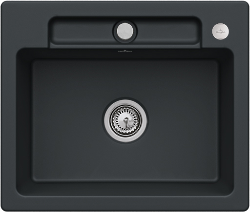 Villeroy & Boch Siluet 60 S flat Flush-mounted sink included Waste system with pop-up waste system, of TitanCeram, 600x510mm, Pure Black
