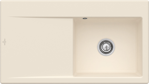 Villeroy & Boch Subway Style 50 Flat flächenbündige Spüle inklusive Ablaufgarnitur mit Handbetätigung, aus Keramik, 880x490mm, Ivory CeramicPlus