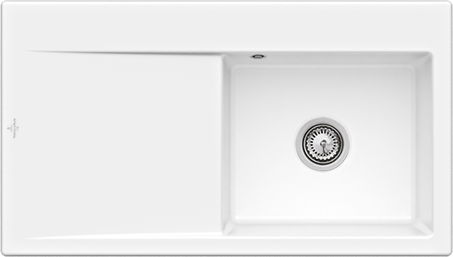 Villeroy & Boch Subway Style 50 Einbauspüle inklusive Ablaufgarnitur mit Handbetätigung, aus Keramik, 900x510mm, Weiß Alpin CeramicPlus