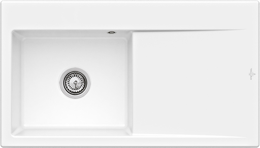 Villeroy & Boch Subway Style 50 Einbauspüle inklusive Ablaufgarnitur mit Handbetätigung, aus Keramik, 900x510mm, Weiß Alpin CeramicPlus