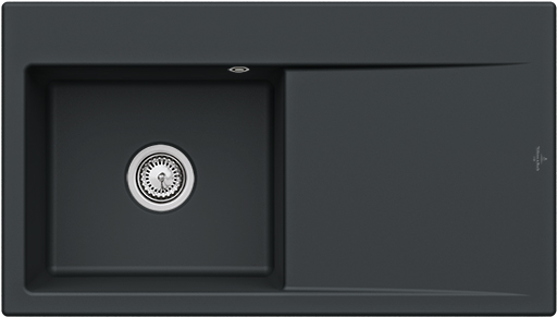 Villeroy & Boch Subway Style 50 Inbouwspoelbak inclusief Afvoergarnituur met afvoergarnituur met handbediening, van Keramiek, 900x510mm, Pure Black