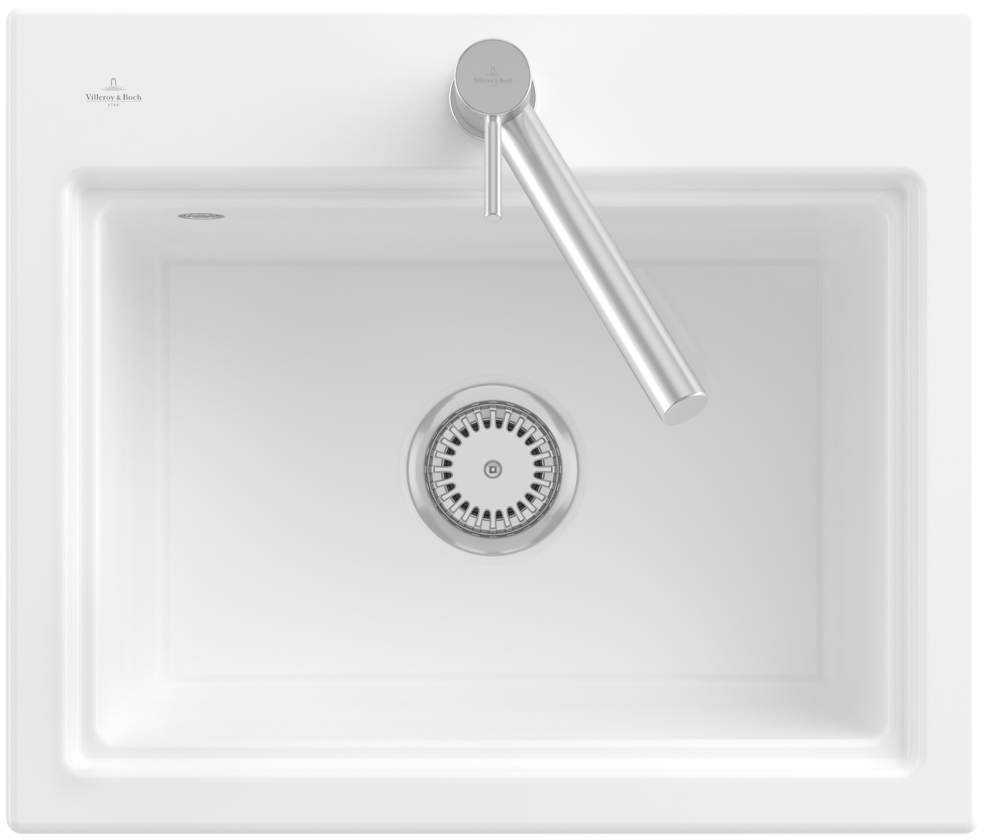 Villeroy & Boch Subway Style 60 S Einbauspüle inklusive Ablaufgarnitur mit Handbetätigung, aus Keramik, 600x510mm, Weiß Alpin CeramicPlus