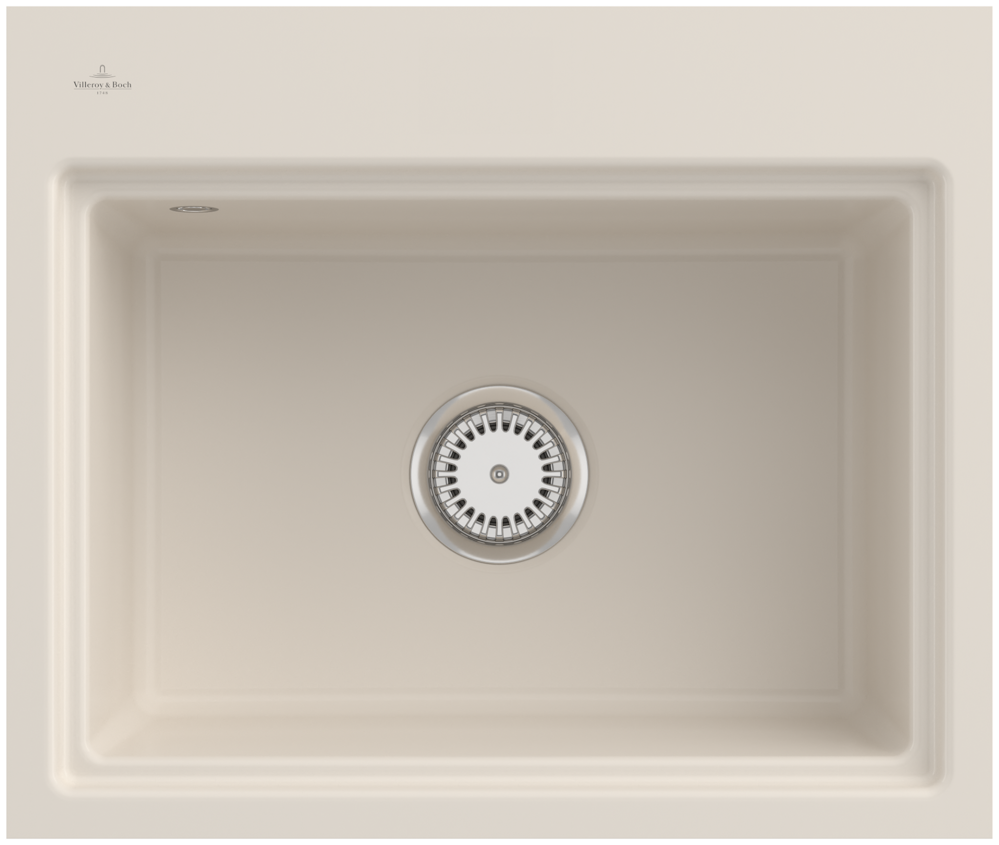 Villeroy & Boch Subway Style 60 S Flat Vlakinbouw spoelbak inclusief Afvoergarnituur met afvoergarnituur met handbediening, van Keramiek, 600x510mm, Crema CeramicPlus