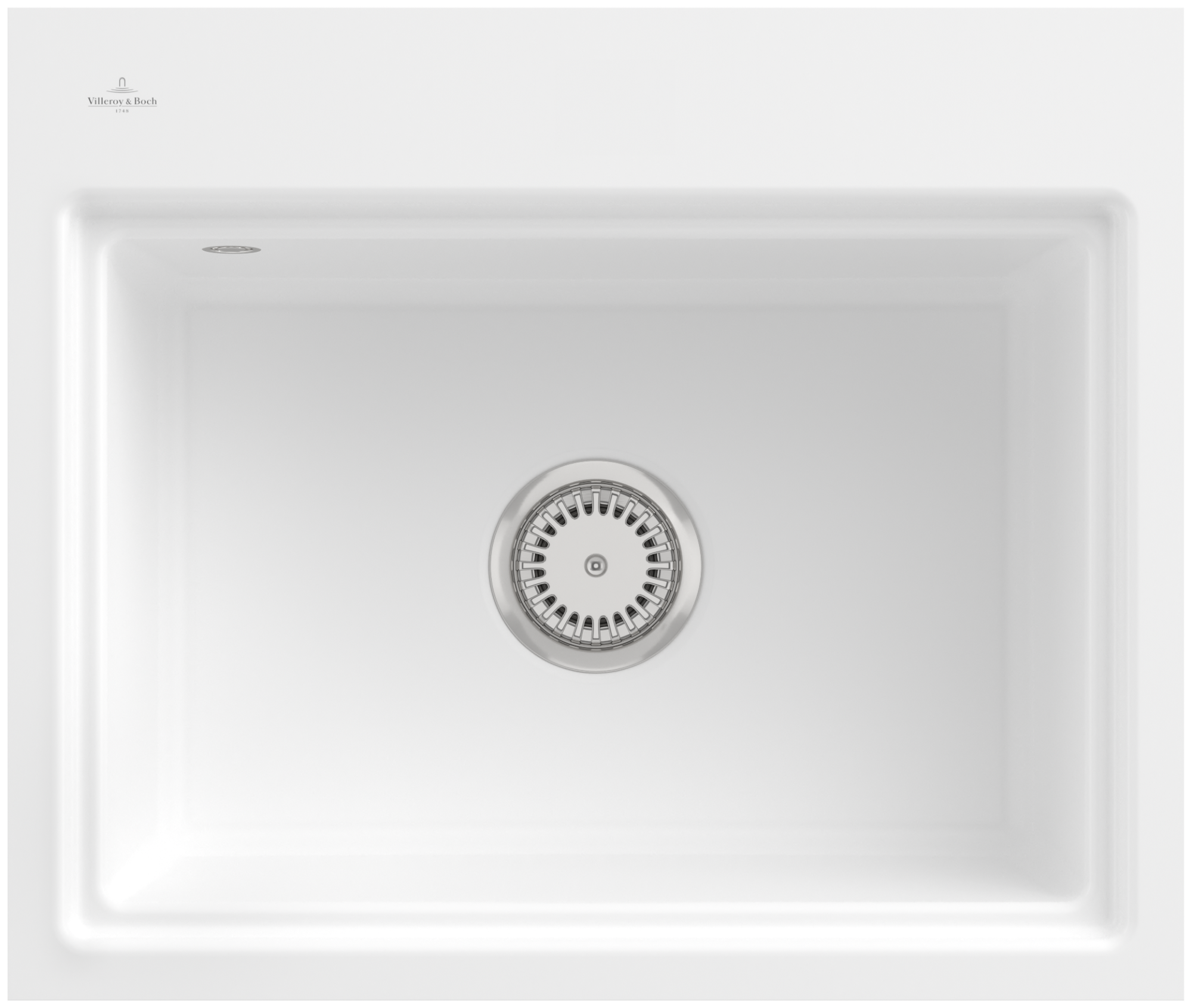 Villeroy & Boch Subway Style 60 S Flat flächenbündige Spüle inklusive Ablaufgarnitur mit Handbetätigung, aus Keramik, 600x510mm, Stone White CeramicPlus