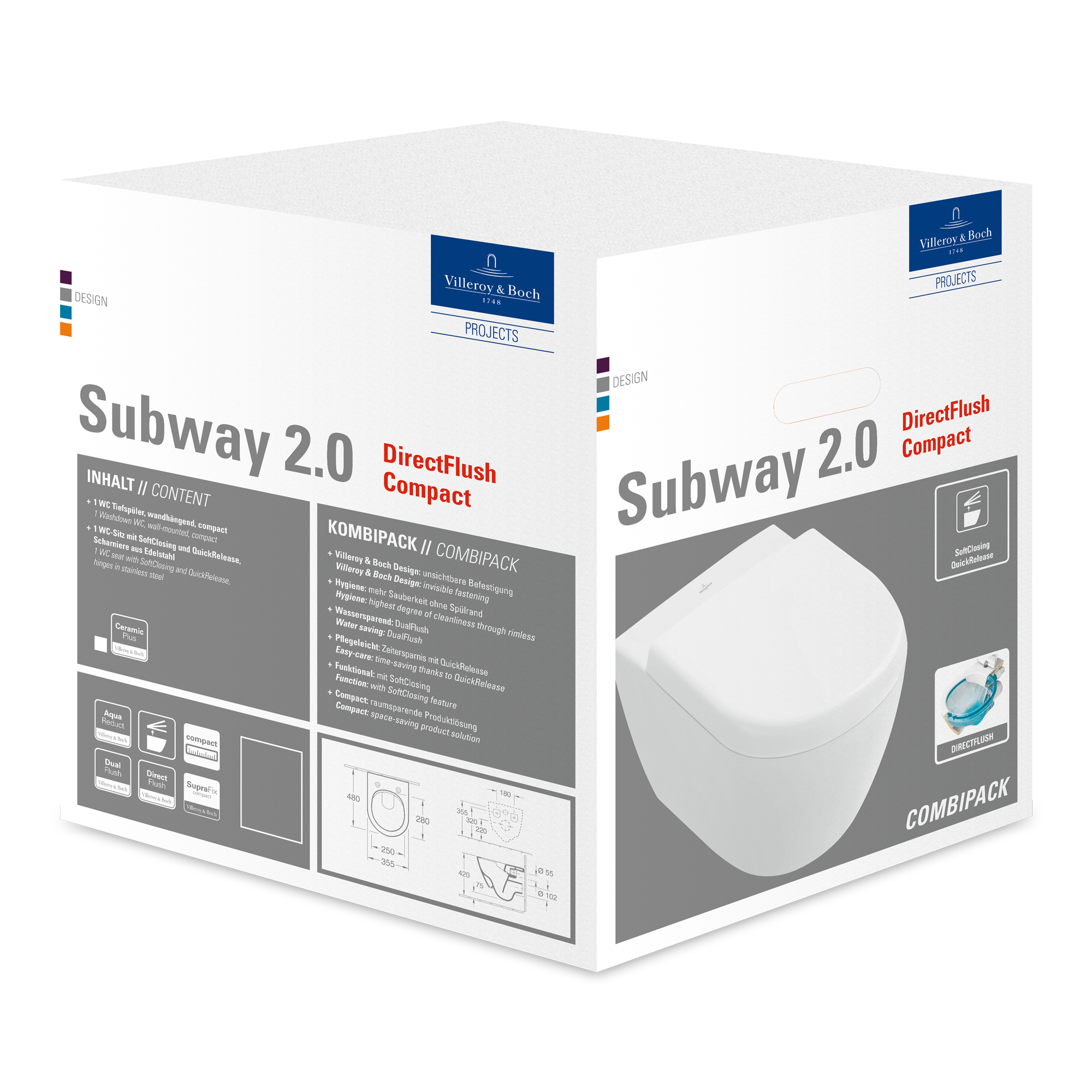 Villeroy & Boch Subway 2.0 DirectFlush Combipack, modèle suspendu, avec DirectFlush, Blanc
