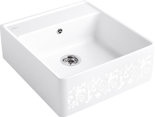 Villeroy & Boch Spülstein Einzelbecken Spülstein Einzelbecken inklusive Ablaufgarnitur mit Excenterbetätigung, aus Keramik, 595x630mm, White Pearl CeramicPlus