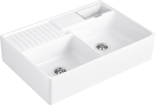 Villeroy & Boch Double-bowl sink Double-bowl sink included Waste system with basket strainer waste, of Ceramic, 895x630mm, White Alpin CeramicPlus
