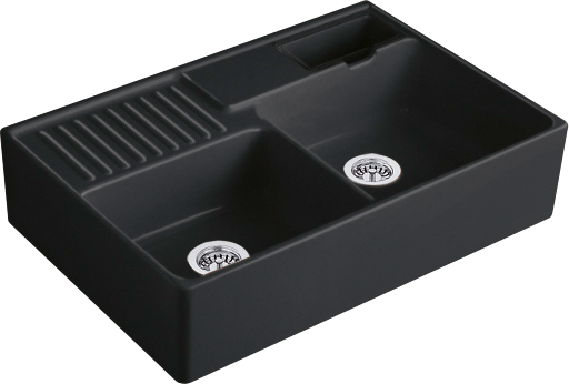 Villeroy & Boch Double-bowl sink Double-bowl sink included Waste system with basket strainer waste, of Ceramic, 895x630mm, Pure Black