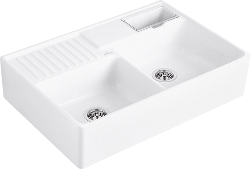 Villeroy & Boch Double-bowl sink Double-bowl sink included Waste system with basket strainer waste, of Ceramic, 895x630mm, Stone White CeramicPlus