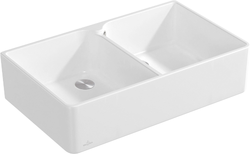 Villeroy & Boch Farmhouse 90 X Double-bowl sink included Waste system with basket strainer waste, of Ceramic, 900x550mm, Stone White CeramicPlus