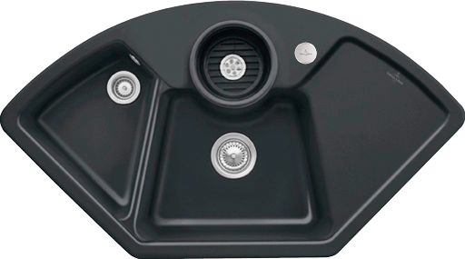 Villeroy & Boch Solo corner Corner sink included Waste system with pop-up waste system, of Ceramic, 1075x600mm, Pure Black
