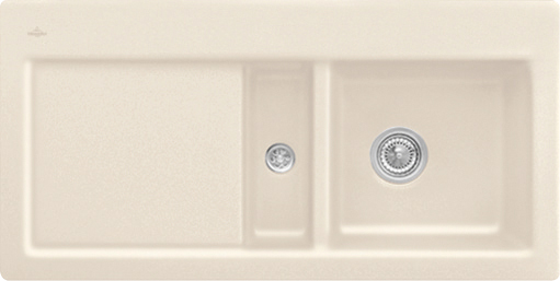 Villeroy & Boch Subway 60 flat Vlakinbouw spoelbak inclusief Afvoergarnituur met afvoergarnituur met wastebediening, van Keramiek, 965x475mm, Ivory CeramicPlus