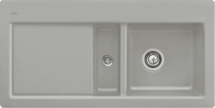 Villeroy & Boch Subway 60 flat Évier à fleur de plan inclus Vidage avec vidage manuel, en Céramique, 965x475mm, Fossil CeramicPlus