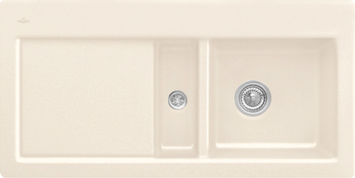 Villeroy & Boch Subway 60 flat flächenbündige Spüle inklusive Ablaufgarnitur mit Excenterbetätigung, aus Keramik, 965x475mm, Crema CeramicPlus