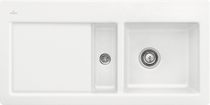 Villeroy & Boch Subway 60 Einbauspüle inklusive Ablaufgarnitur mit Handbetätigung, aus Keramik, 1000x510mm, Stone White CeramicPlus