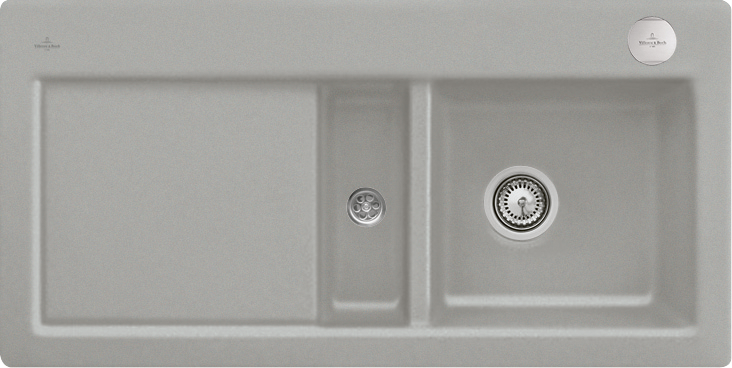 Villeroy & Boch Subway 60 flat Évier à fleur de plan inclus Vidage avec vidage automatique, en Céramique, 965x475mm, Fossil CeramicPlus