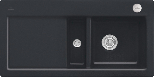 Villeroy & Boch Subway 60 flat Flush-mounted sink included Waste system with pop-up waste system, of Ceramic, 965x475mm, Pure Black