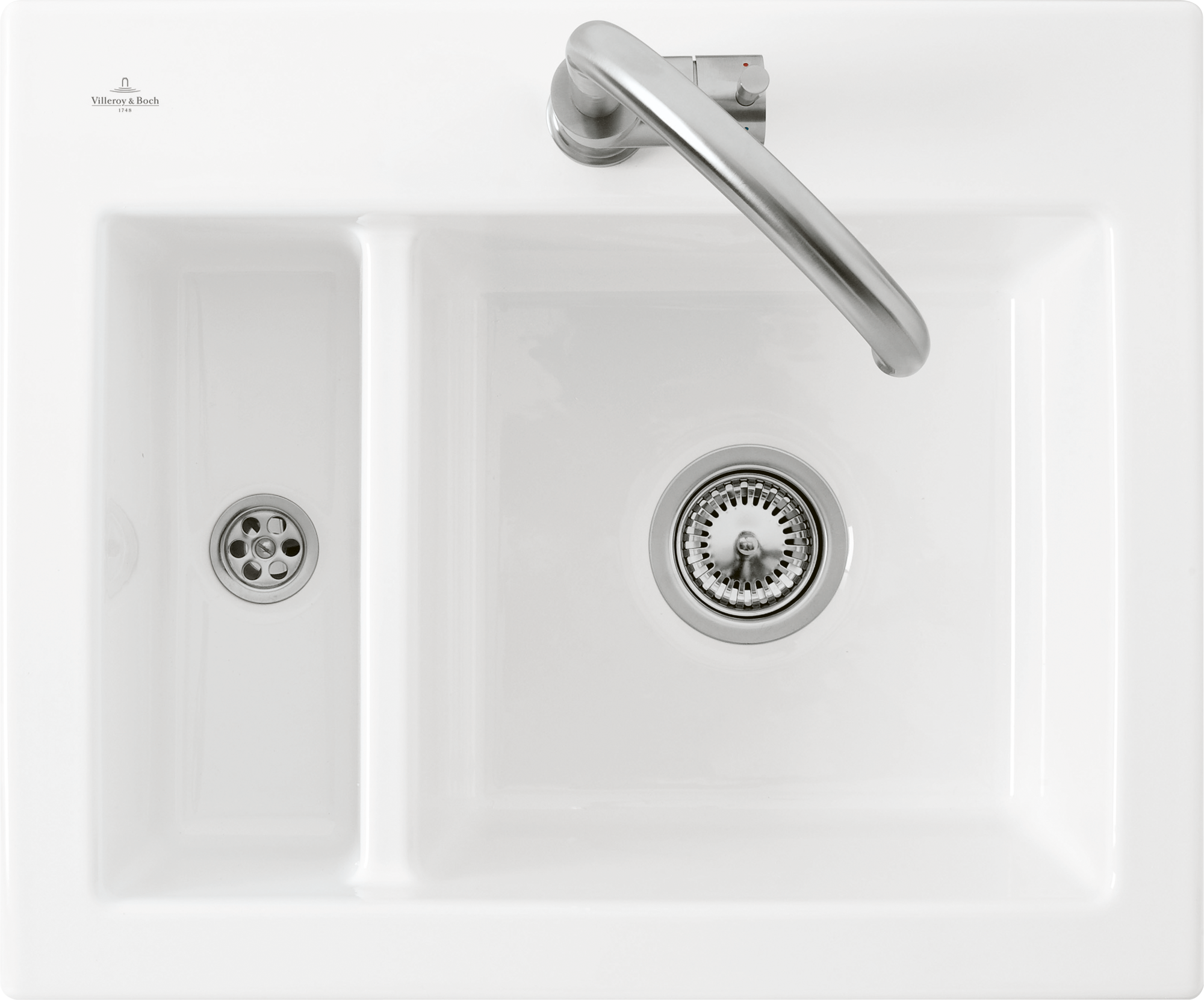 Villeroy & Boch Subway 60 XM Inbouwspoelbak inclusief Afvoergarnituur met afvoergarnituur met handbediening, van Keramiek, 620x510mm, White Alpine CeramicPlus