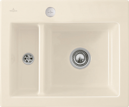 Villeroy & Boch Subway 60 XM flat flächenbündige Spüle inklusive Ablaufgarnitur mit Excenterbetätigung, aus Keramik, 585x475mm, Crema CeramicPlus