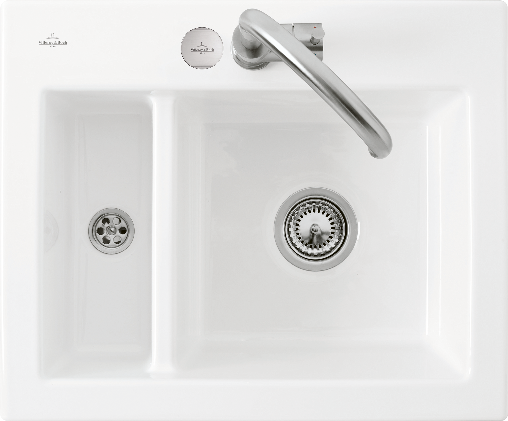 Villeroy & Boch Subway 60 XM Einbauspüle inklusive Ablaufgarnitur mit Excenterbetätigung, aus Keramik, 620x510mm, Weiß Alpin CeramicPlus