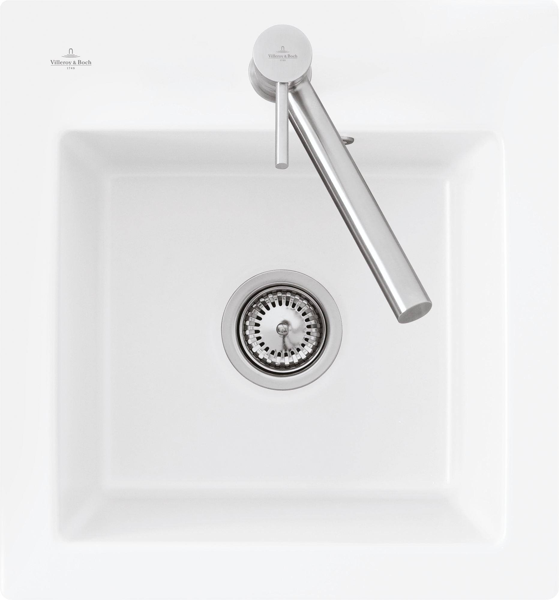 Villeroy & Boch Subway 45 XS flat Vlakinbouw spoelbak inclusief Afvoergarnituur met afvoergarnituur met handbediening, van Keramiek, 440x475mm, White Alpine CeramicPlus