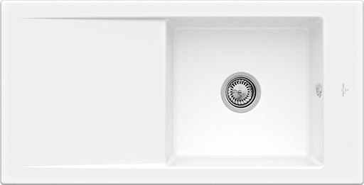 Villeroy & Boch Timeline 60 Inbouwspoelbak inclusief Afvoergarnituur met afvoergarnituur met handbediening, van Keramiek, 1000x510mm, Snow White CeramicPlus