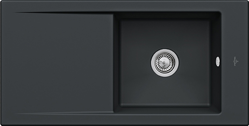 Villeroy & Boch Timeline 60 flat Flush-mounted sink included Waste system with basket strainer waste, of Ceramic, 965x475mm, Pure Black