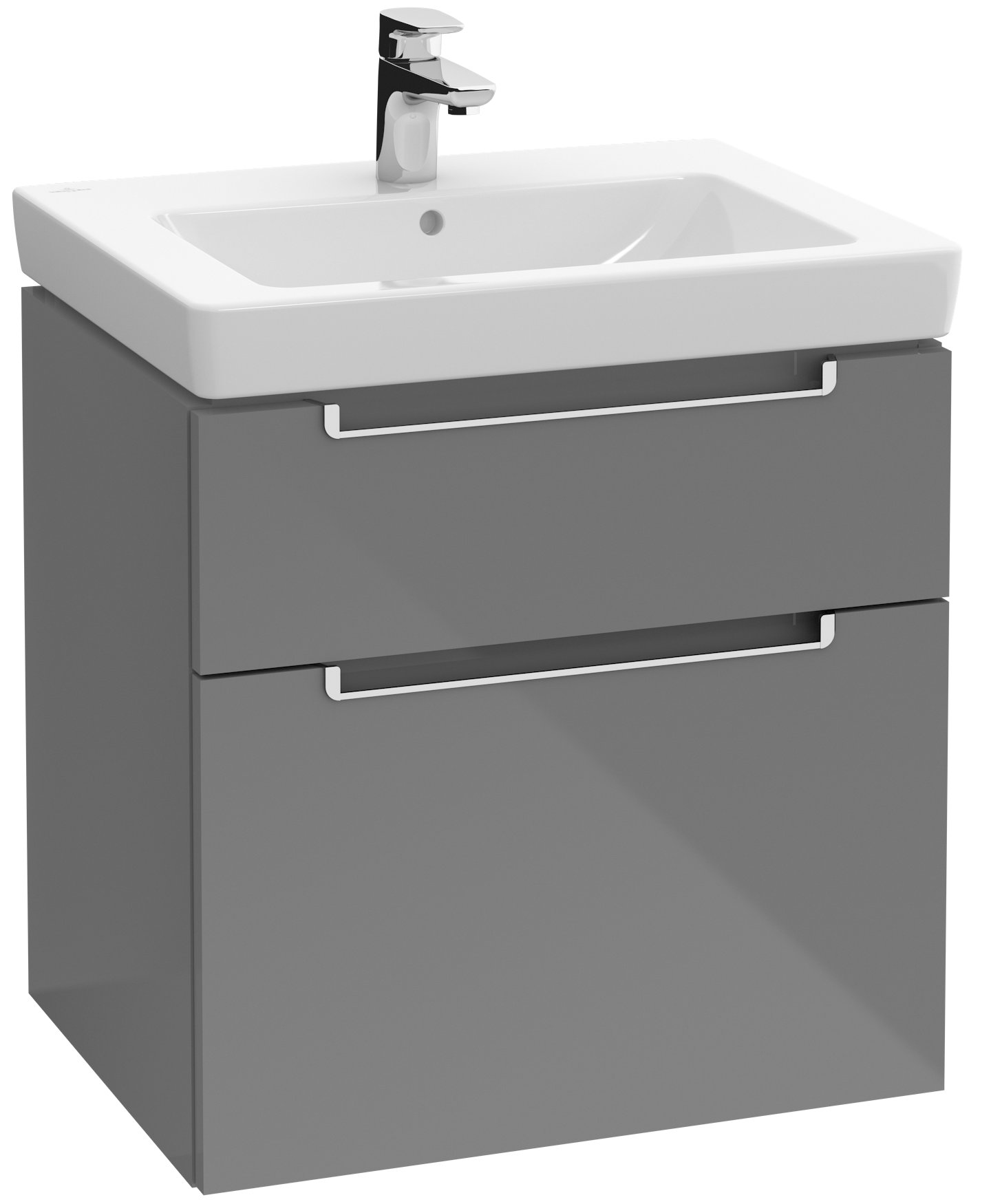 Villeroy & Boch Subway 2.0 Waschbeckenunterschrank, 2 Auszüge, 587x590x454mm, Korpus: Glossy Grey, Front: Glossy Grey