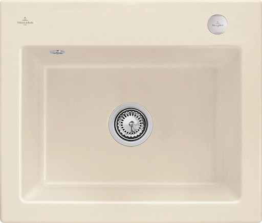 Villeroy & Boch Subway 60 S flat Vlakinbouw spoelbak inclusief Afvoergarnituur met afvoergarnituur met wastebediening, van Keramiek, 565x475mm, Ivory CeramicPlus