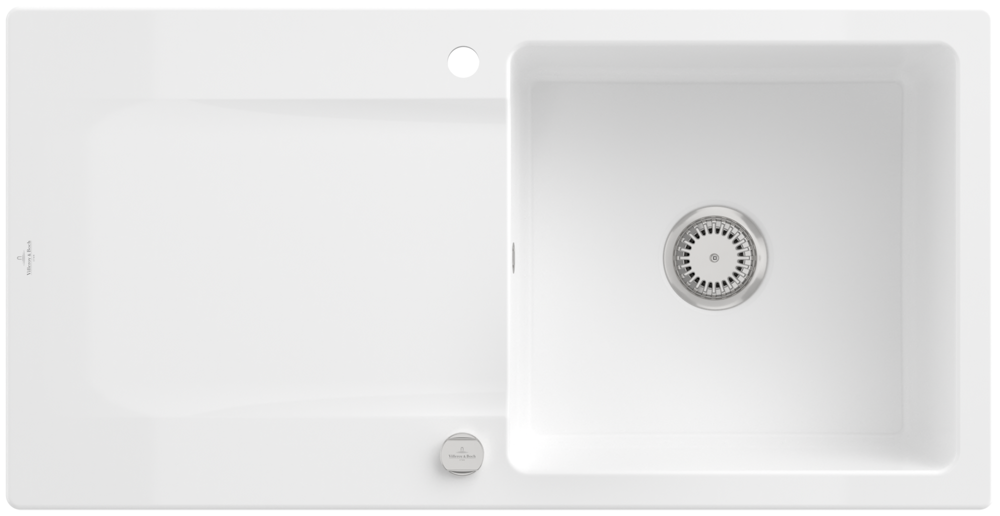 Villeroy & Boch Siluet 60 Inbouwspoelbak inclusief Afvoergarnituur met afvoergarnituur met wastebediening, van TitanCeram, 1000x510mm, White Alpine CeramicPlus