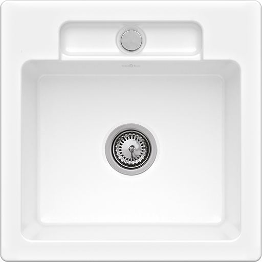 Villeroy & Boch Siluet 50 S Inbouwspoelbak inclusief Afvoergarnituur met afvoergarnituur met handbediening, van TitanCeram, 510x510mm, White Alpine CeramicPlus