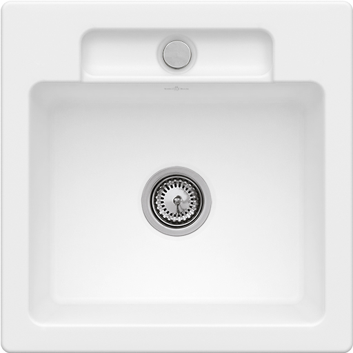 Villeroy & Boch Siluet 50 S Einbauspüle inklusive Ablaufgarnitur mit Excenterbetätigung, aus TitanCeram, 510x510mm, Stone White CeramicPlus